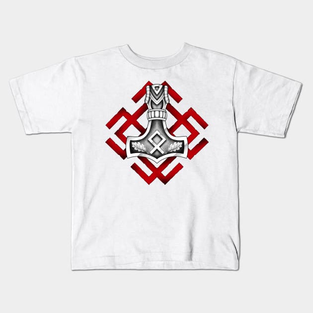 Thors hammer with rune ornament Kids T-Shirt by Smurnov